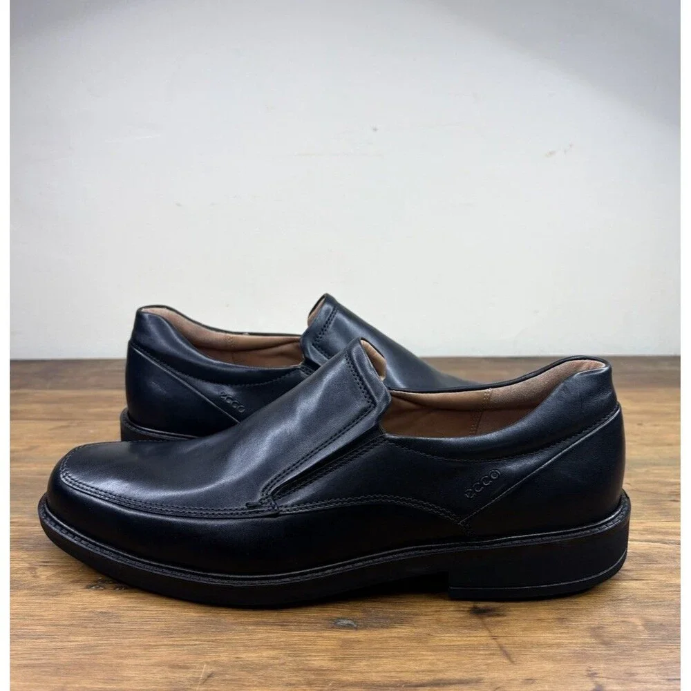 ECCO Holton Black Leather Loafer Apron Toe Slip On Dress Shoe Men's EU 46 US 12